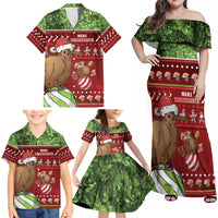 New Zealand Kiwi Christmas Family Matching Off Shoulder Maxi Dress and Hawaiian Shirt Paua Shell Glitter Green LT05 - Polynesian Pride