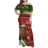 New Zealand Kiwi Christmas Family Matching Off Shoulder Maxi Dress and Hawaiian Shirt Paua Shell Glitter Green LT05 Mom's Dress Red - Polynesian Pride