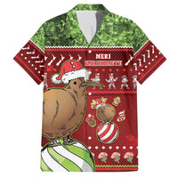 New Zealand Kiwi Christmas Family Matching Puletasi and Hawaiian Shirt Paua Shell Glitter Green LT05 Dad's Shirt - Short Sleeve Red - Polynesian Pride