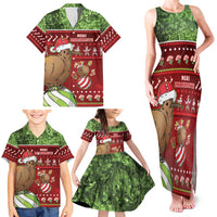 New Zealand Kiwi Christmas Family Matching Tank Maxi Dress and Hawaiian Shirt Paua Shell Glitter Green LT05 - Polynesian Pride
