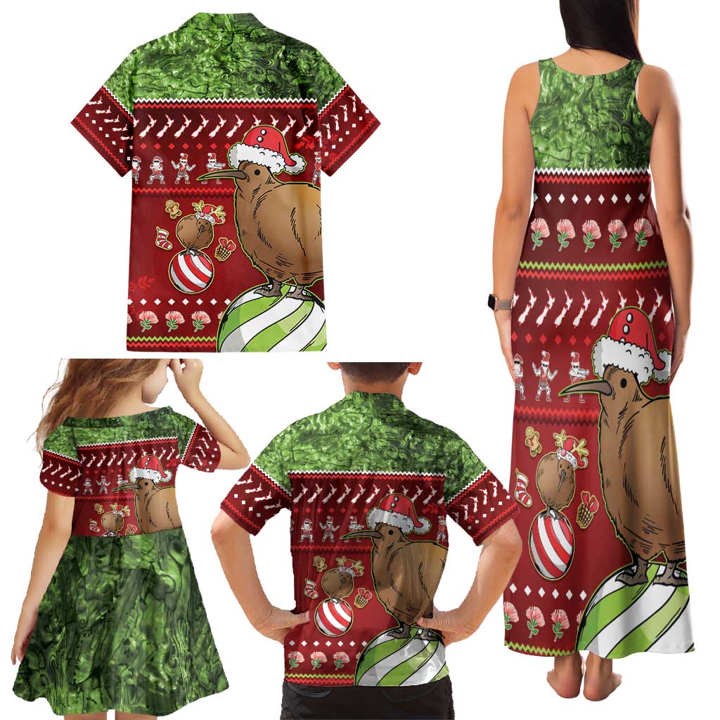 New Zealand Kiwi Christmas Family Matching Tank Maxi Dress and Hawaiian Shirt Paua Shell Glitter Green LT05 - Polynesian Pride
