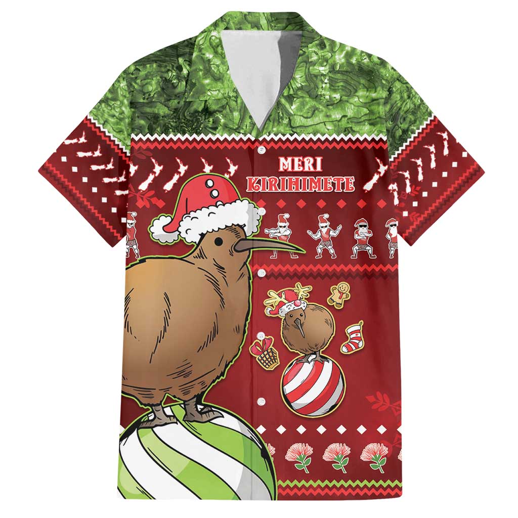 New Zealand Kiwi Christmas Family Matching Tank Maxi Dress and Hawaiian Shirt Paua Shell Glitter Green LT05 Dad's Shirt - Short Sleeve Red - Polynesian Pride
