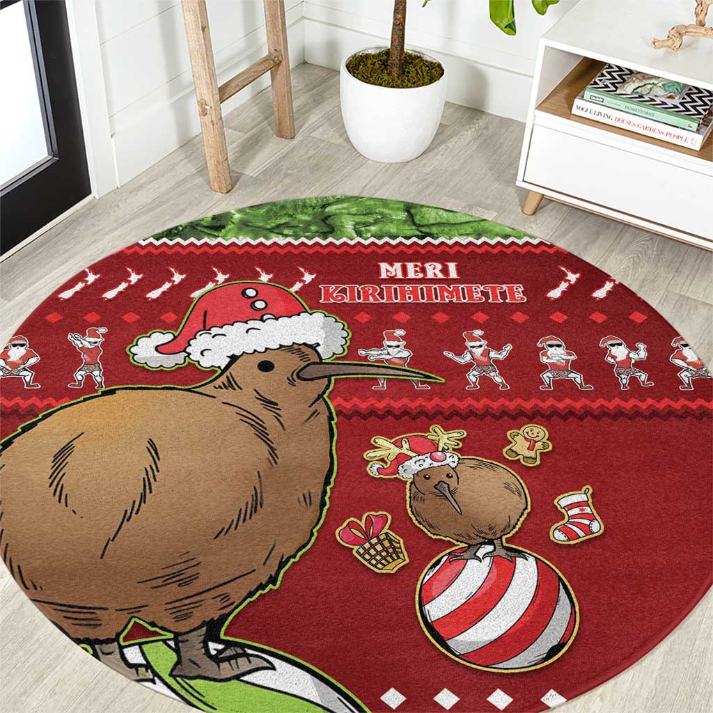 New Zealand Kiwi Christmas Round Carpet Paua Shell Glitter Green LT05 Red - Polynesian Pride