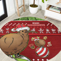 New Zealand Kiwi Christmas Round Carpet Paua Shell Glitter Green LT05 Red - Polynesian Pride