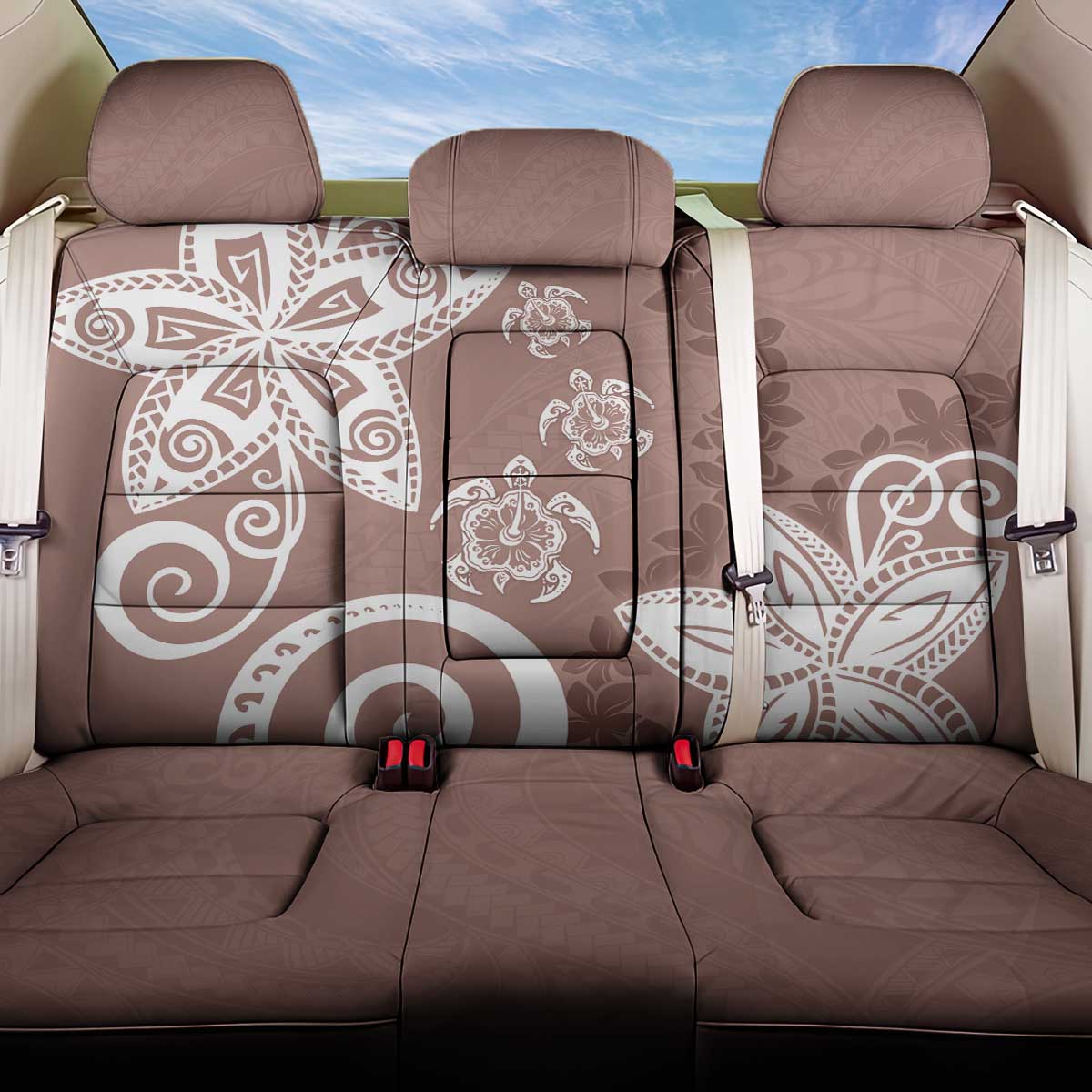 Polynesia Back Car Seat Cover Brown Tribal Turtle Floral Pattern LT05 One Size Brown - Polynesian Pride