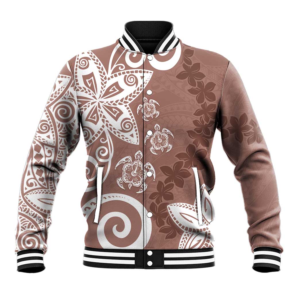 Polynesia Baseball Jacket Brown Tribal Turtle Floral Pattern