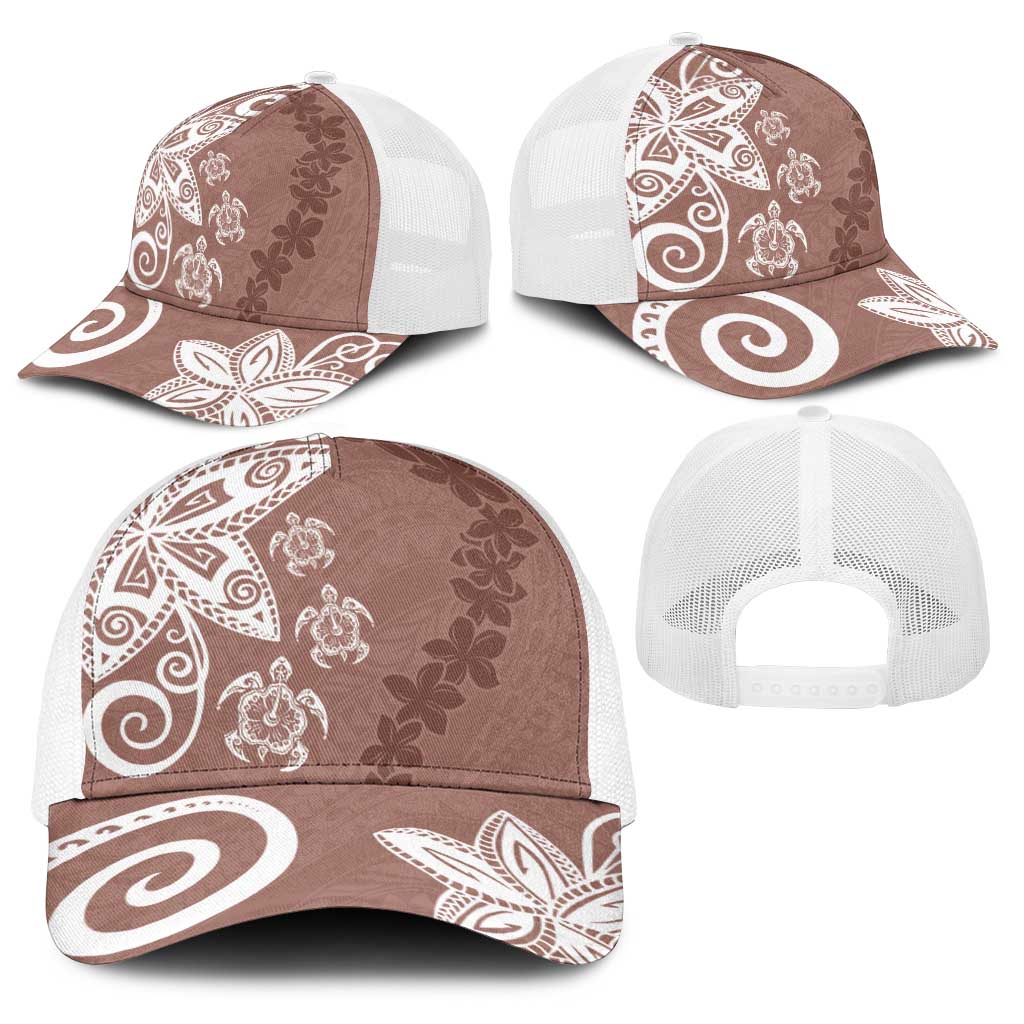Polynesia Baseball Net Cap Brown Tribal Turtle Floral Pattern LT05 - Polynesian Pride