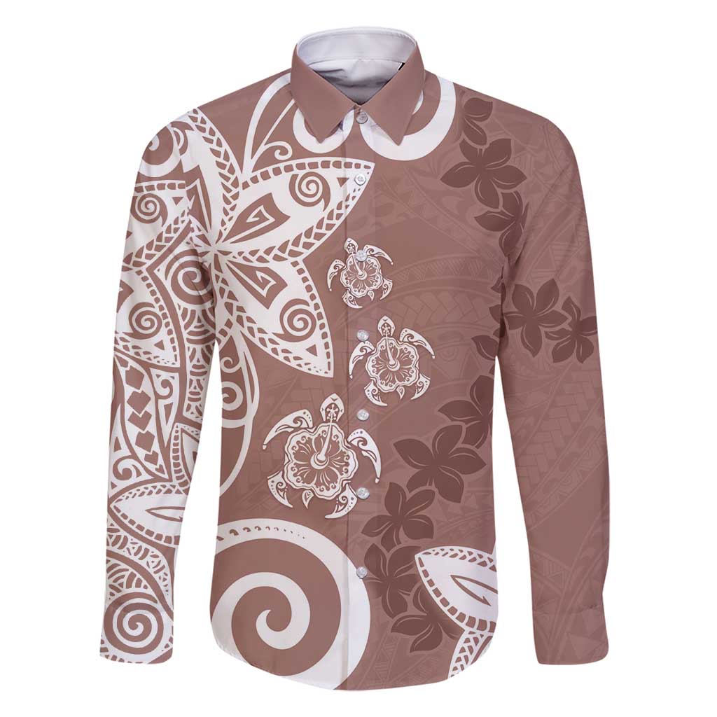 Polynesia Family Matching Mermaid Dress and Hawaiian Shirt Brown Tribal Turtle Floral Pattern