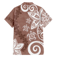 Polynesia Family Matching Off The Shoulder Long Sleeve Dress and Hawaiian Shirt Brown Tribal Turtle Floral Pattern