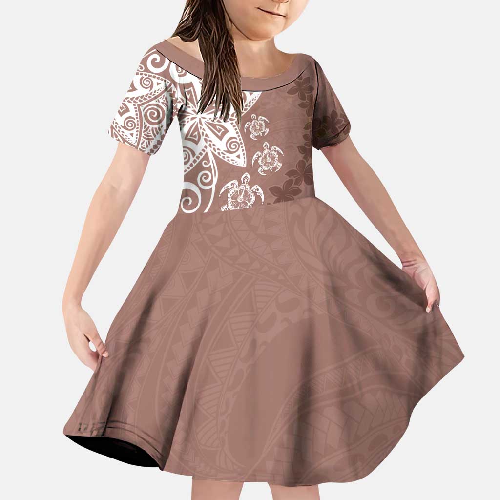 Polynesia Family Matching Puletasi and Hawaiian Shirt Brown Tribal Turtle Floral Pattern LT05 Daughter's Dress Brown - Polynesian Pride