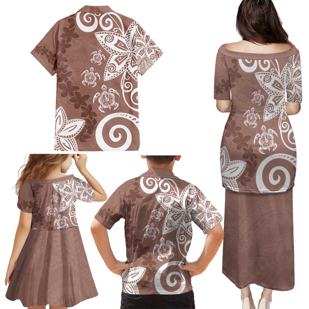 Polynesia Family Matching Puletasi and Hawaiian Shirt Brown Tribal Turtle Floral Pattern LT05 - Polynesian Pride