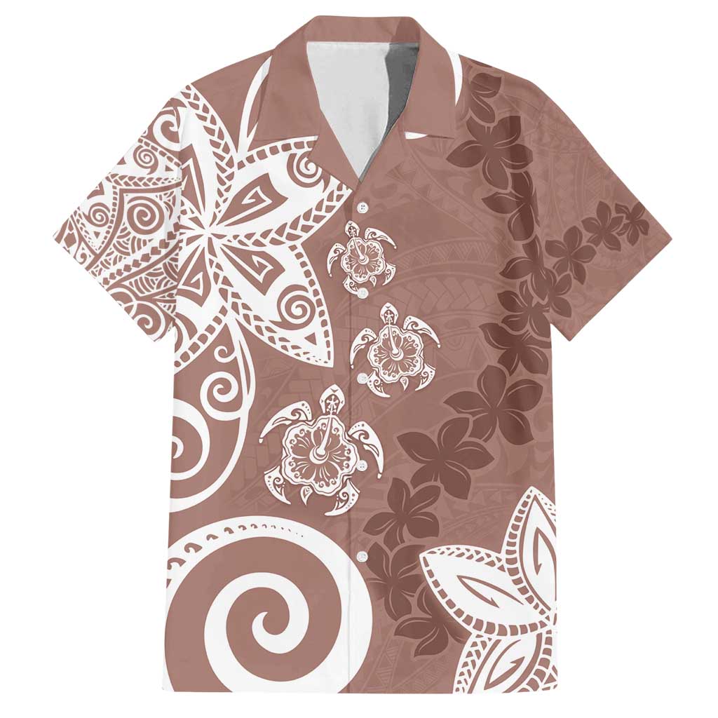 Polynesia Family Matching Puletasi and Hawaiian Shirt Brown Tribal Turtle Floral Pattern LT05 Dad's Shirt - Short Sleeve Brown - Polynesian Pride