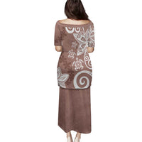 Polynesia Family Matching Puletasi and Hawaiian Shirt Brown Tribal Turtle Floral Pattern LT05 - Polynesian Pride