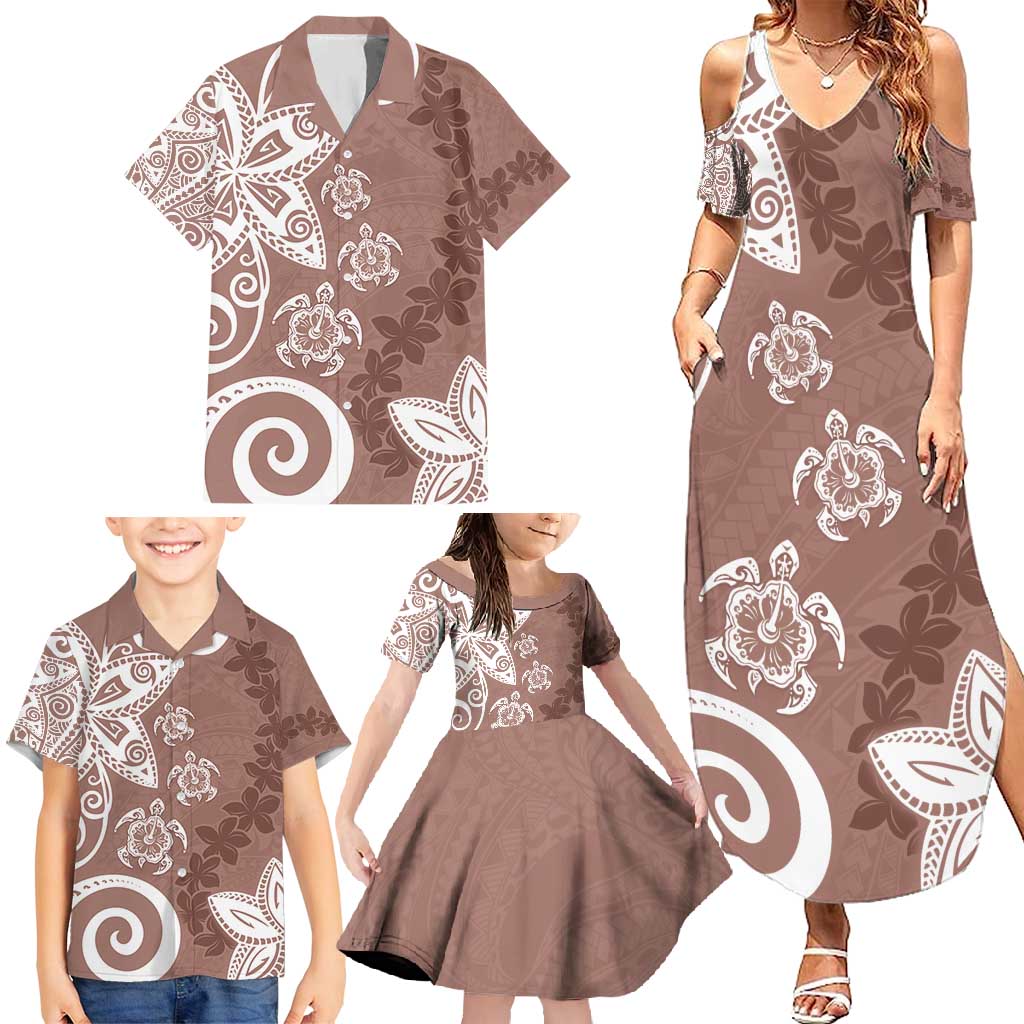 Polynesia Family Matching Summer Maxi Dress and Hawaiian Shirt Brown Tribal Turtle Floral Pattern LT05 - Polynesian Pride