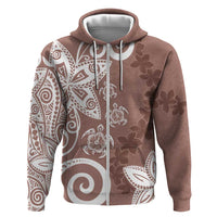 Polynesia Hoodie Brown Tribal Turtle Floral Pattern LT05 Zip Hoodie Brown - Polynesian Pride