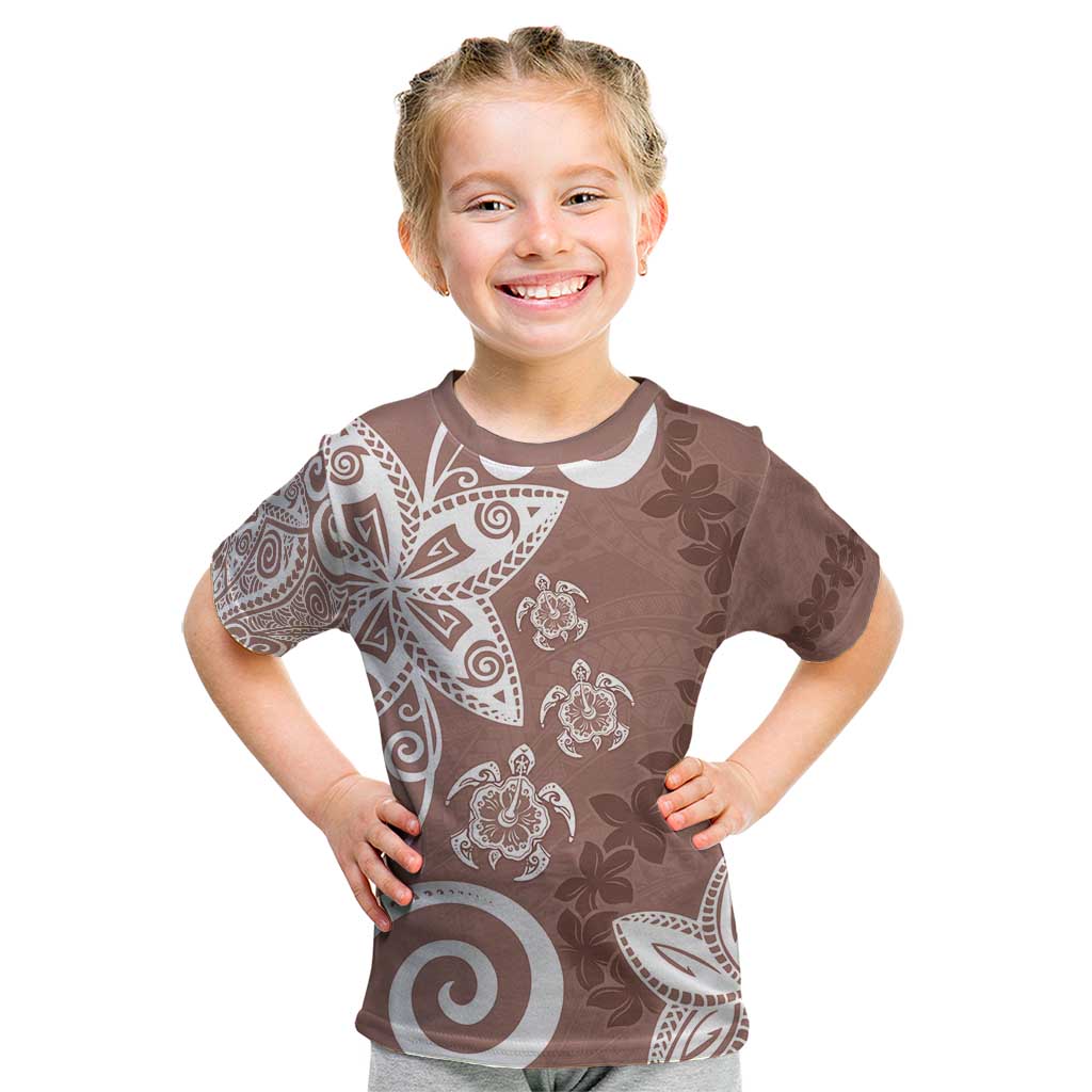 Polynesia Kid T Shirt Brown Tribal Turtle Floral Pattern