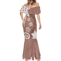 Polynesia Mermaid Dress Brown Tribal Turtle Floral Pattern