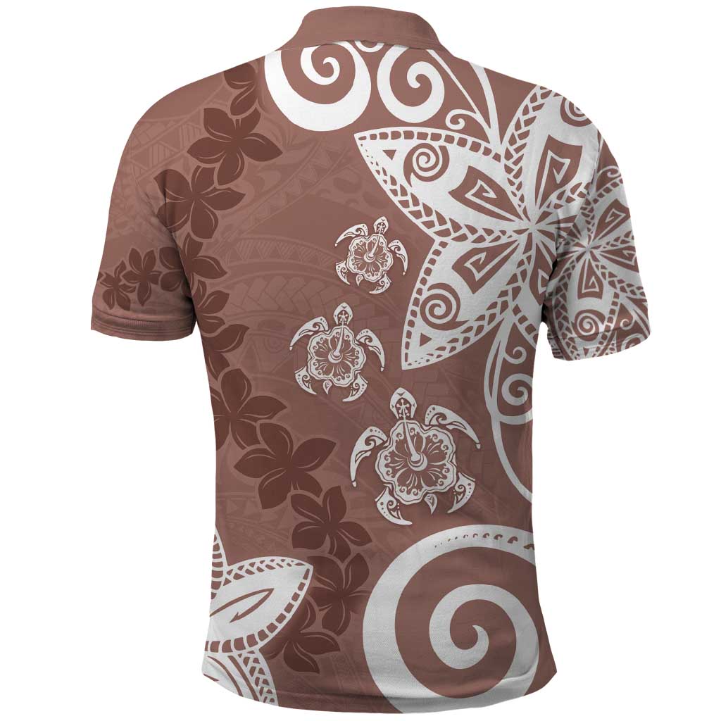 Polynesia Polo Shirt Brown Tribal Turtle Floral Pattern