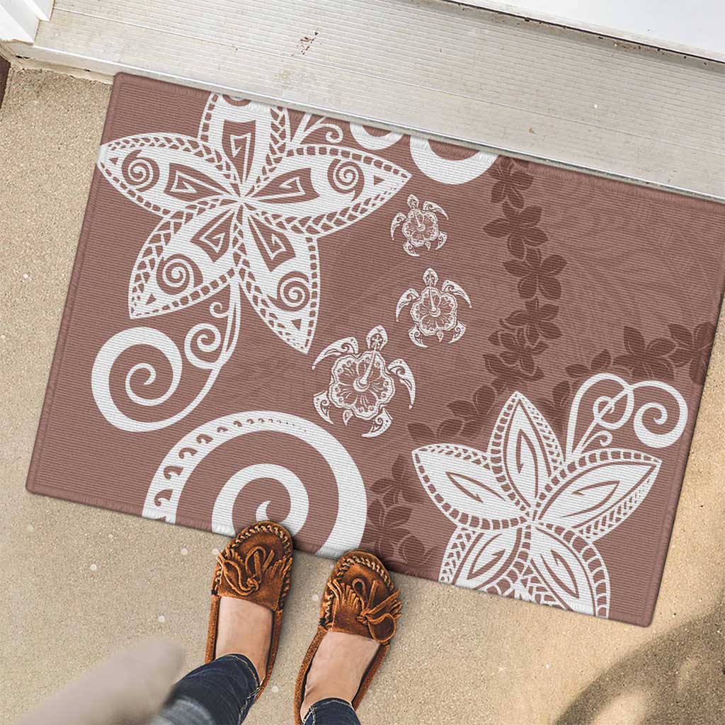 Polynesia Rubber Doormat Brown Tribal Turtle Floral Pattern
