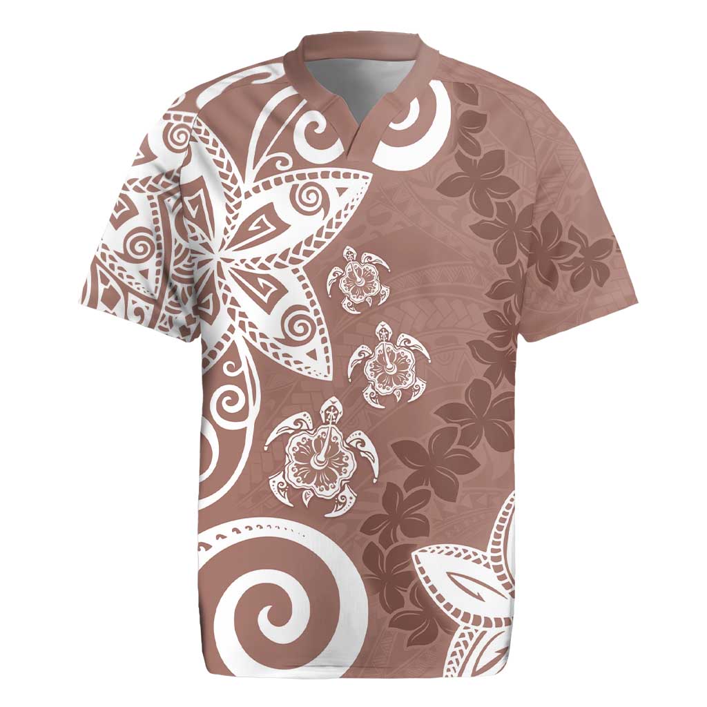 Polynesia Rugby Jersey Brown Tribal Turtle Floral Pattern LT05 Brown - Polynesian Pride