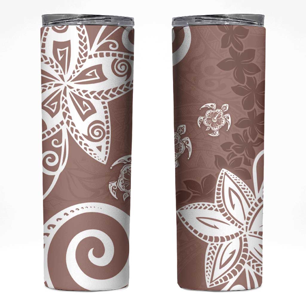 Polynesia Skinny Tumbler Brown Tribal Turtle Floral Pattern LT05 Brown - Polynesian Pride