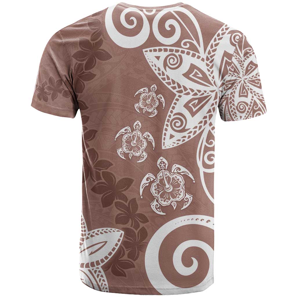 Polynesia T Shirt Brown Tribal Turtle Floral Pattern