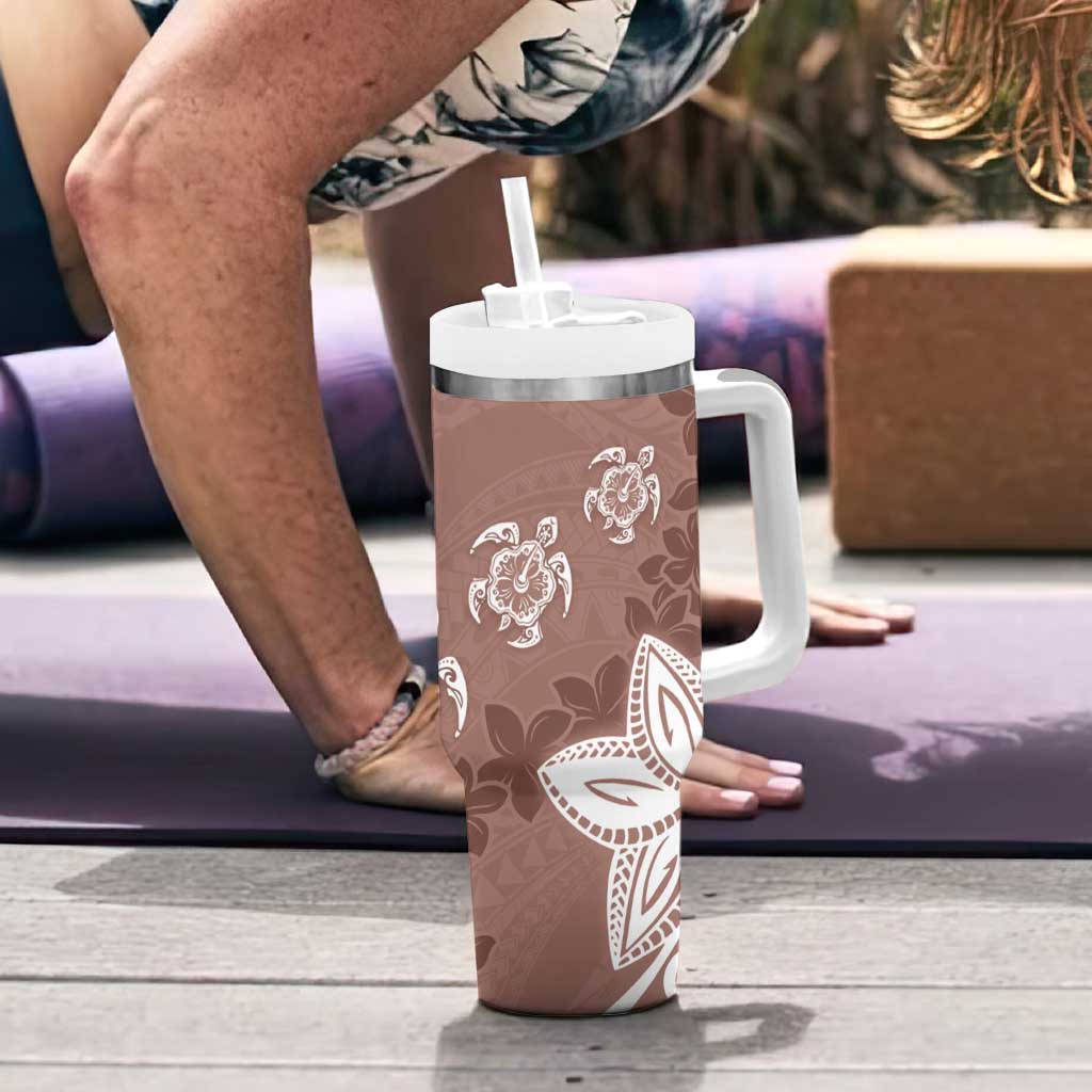 Polynesia Tumbler With Handle Brown Tribal Turtle Floral Pattern
