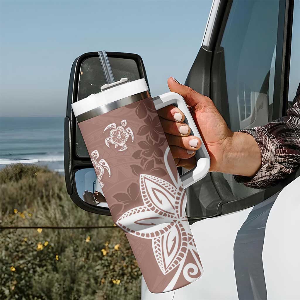 Polynesia Tumbler With Handle Brown Tribal Turtle Floral Pattern