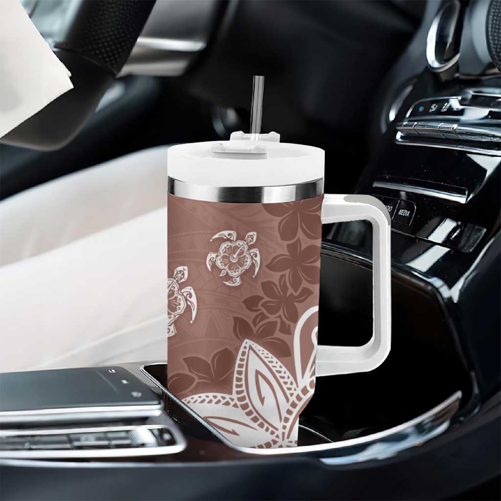 Polynesia Tumbler With Handle Brown Tribal Turtle Floral Pattern