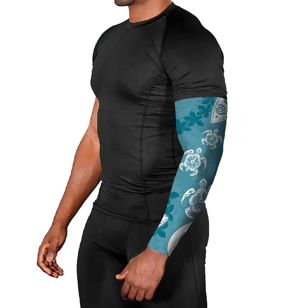Polynesia Arm Sleeves Hippie Blue Tribal Turtle Floral Pattern - Polynesian Pride