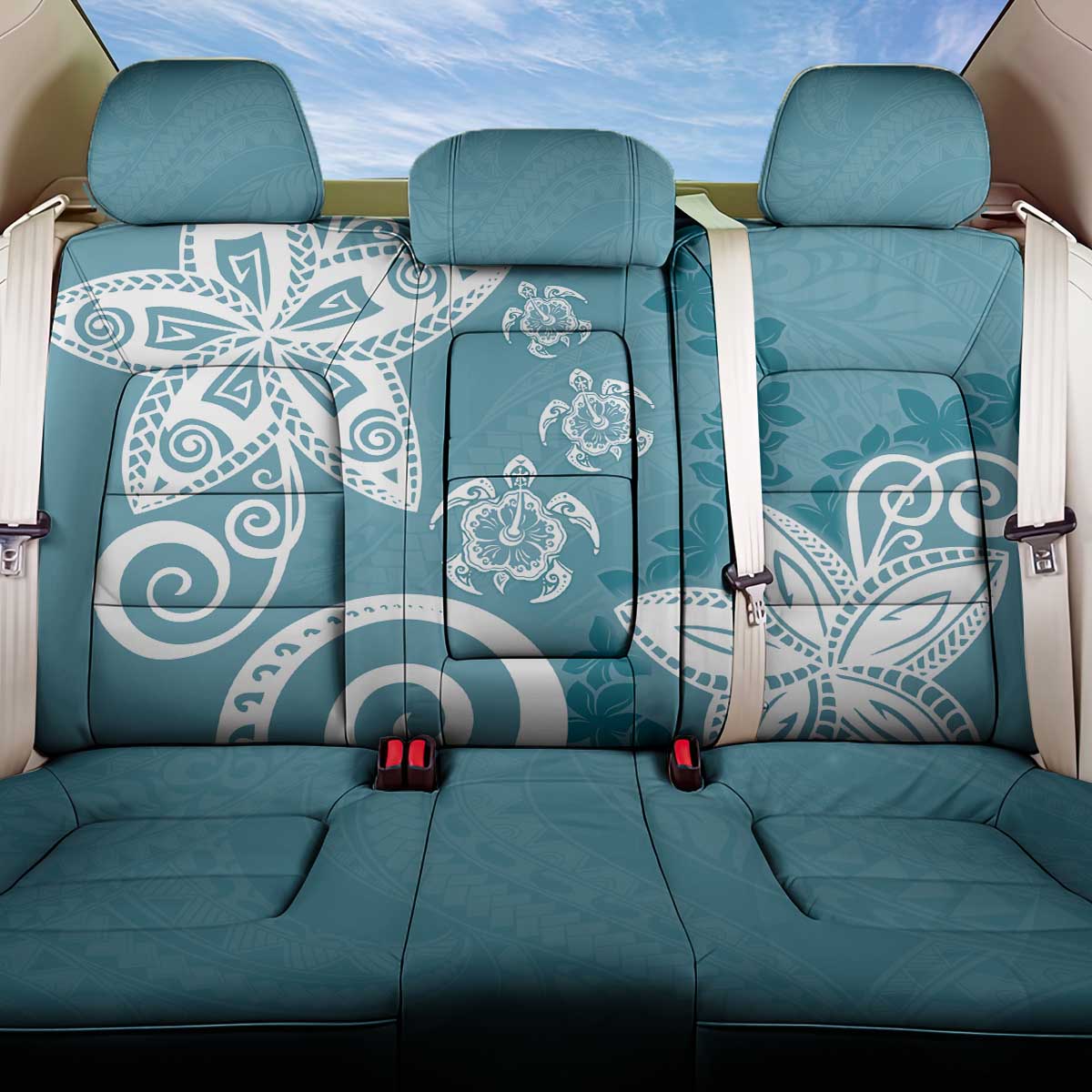 Polynesia Back Car Seat Cover Hippie Blue Tribal Turtle Floral Pattern LT05 One Size Blue - Polynesian Pride
