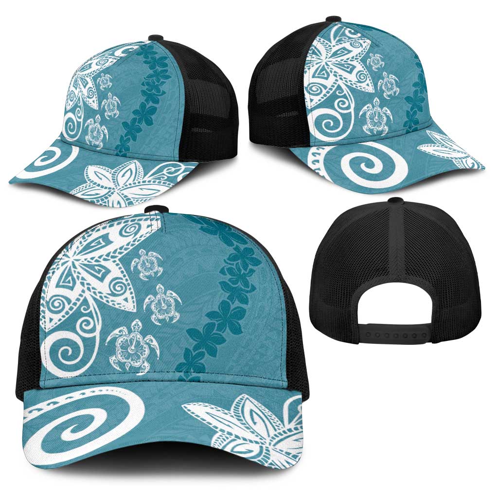 Polynesia Baseball Net Cap Hippie Blue Tribal Turtle Floral Pattern LT05 - Polynesian Pride