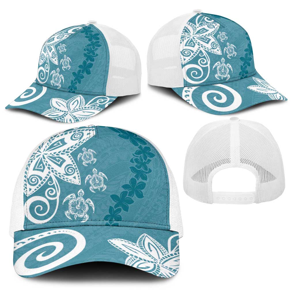 Polynesia Baseball Net Cap Hippie Blue Tribal Turtle Floral Pattern LT05 - Polynesian Pride