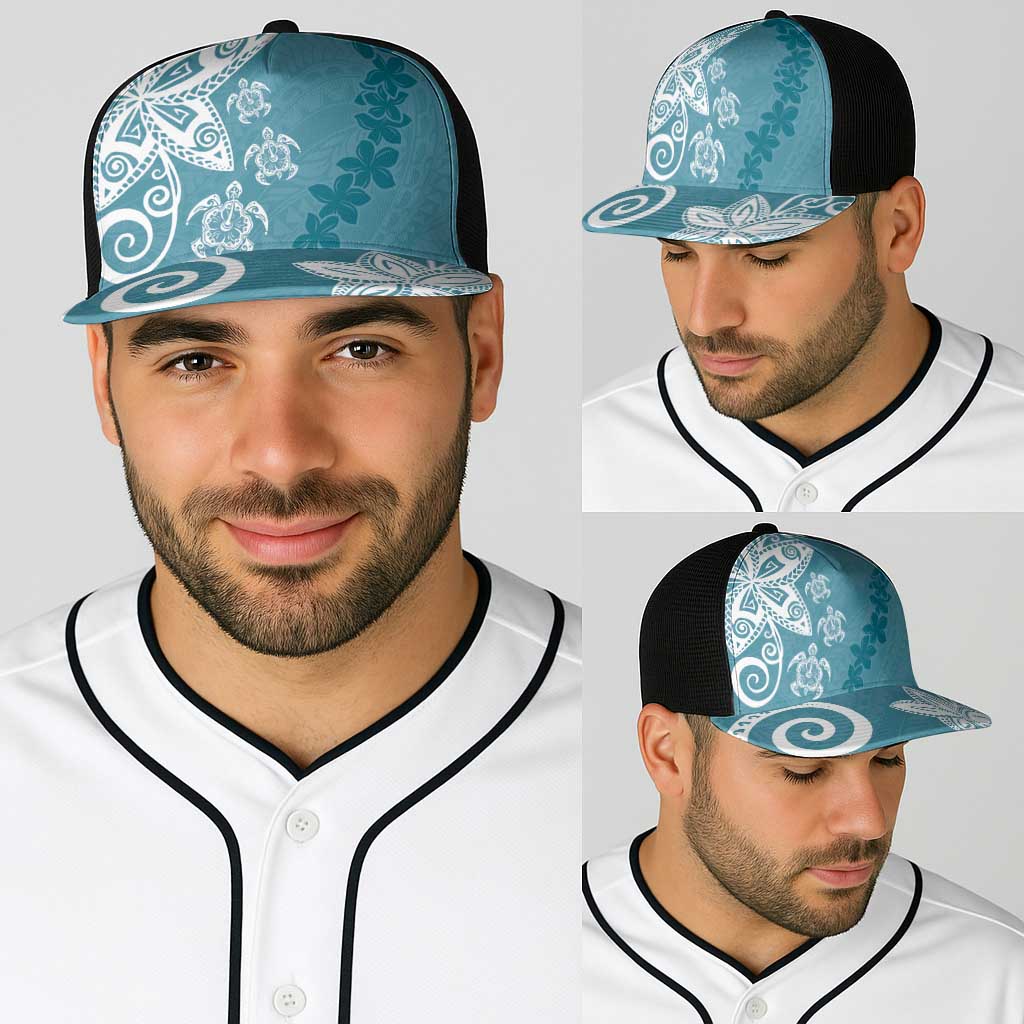 Polynesia Baseball Net Cap Hippie Blue Tribal Turtle Floral Pattern LT05 - Polynesian Pride