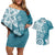 Polynesia Couples Matching Off Shoulder Short Dress and Hawaiian Shirt Hippie Blue Tribal Turtle Floral Pattern