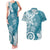 Polynesia Couples Matching Tank Maxi Dress and Hawaiian Shirt Hippie Blue Tribal Turtle Floral Pattern