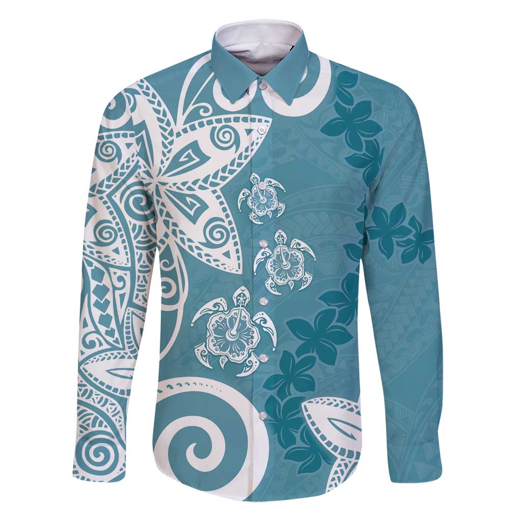 Polynesia Family Matching Mermaid Dress and Hawaiian Shirt Hippie Blue Tribal Turtle Floral Pattern