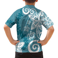 Polynesia Family Matching Summer Maxi Dress and Hawaiian Shirt Hippie Blue Tribal Turtle Floral Pattern