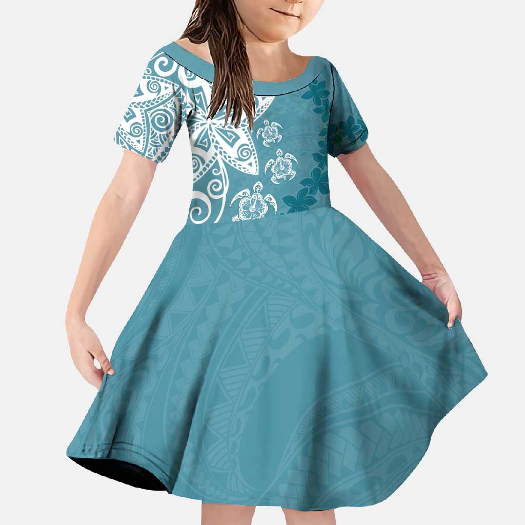 Polynesia Family Matching Summer Maxi Dress and Hawaiian Shirt Hippie Blue Tribal Turtle Floral Pattern