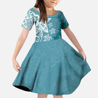 Polynesia Family Matching Summer Maxi Dress and Hawaiian Shirt Hippie Blue Tribal Turtle Floral Pattern