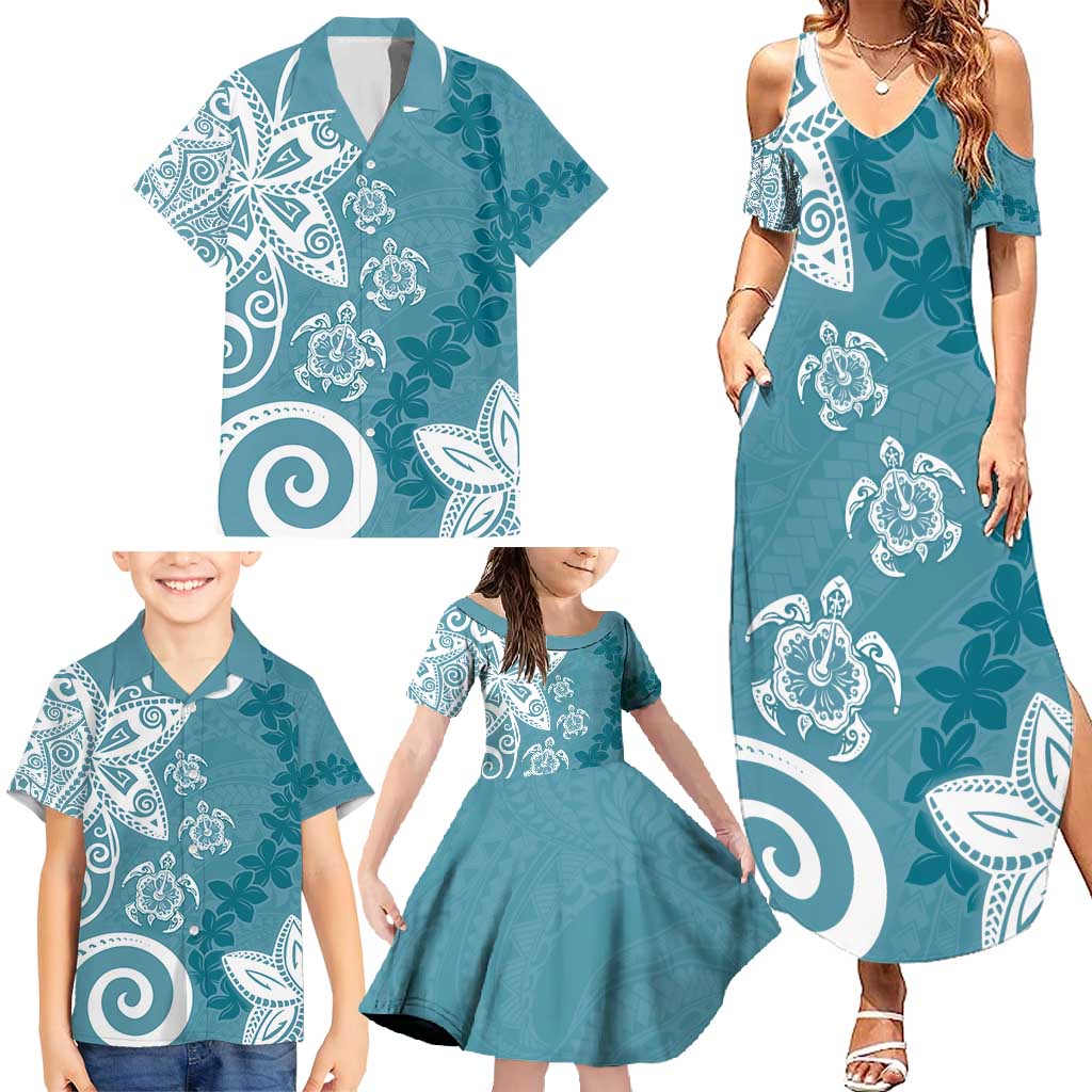 Polynesia Family Matching Summer Maxi Dress and Hawaiian Shirt Hippie Blue Tribal Turtle Floral Pattern LT05 - Polynesian Pride