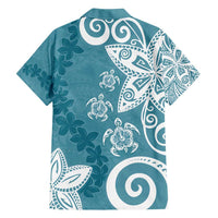 Polynesia Family Matching Summer Maxi Dress and Hawaiian Shirt Hippie Blue Tribal Turtle Floral Pattern