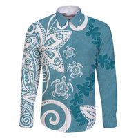Polynesia Family Matching Summer Maxi Dress and Hawaiian Shirt Hippie Blue Tribal Turtle Floral Pattern