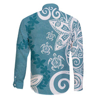 Polynesia Family Matching Summer Maxi Dress and Hawaiian Shirt Hippie Blue Tribal Turtle Floral Pattern