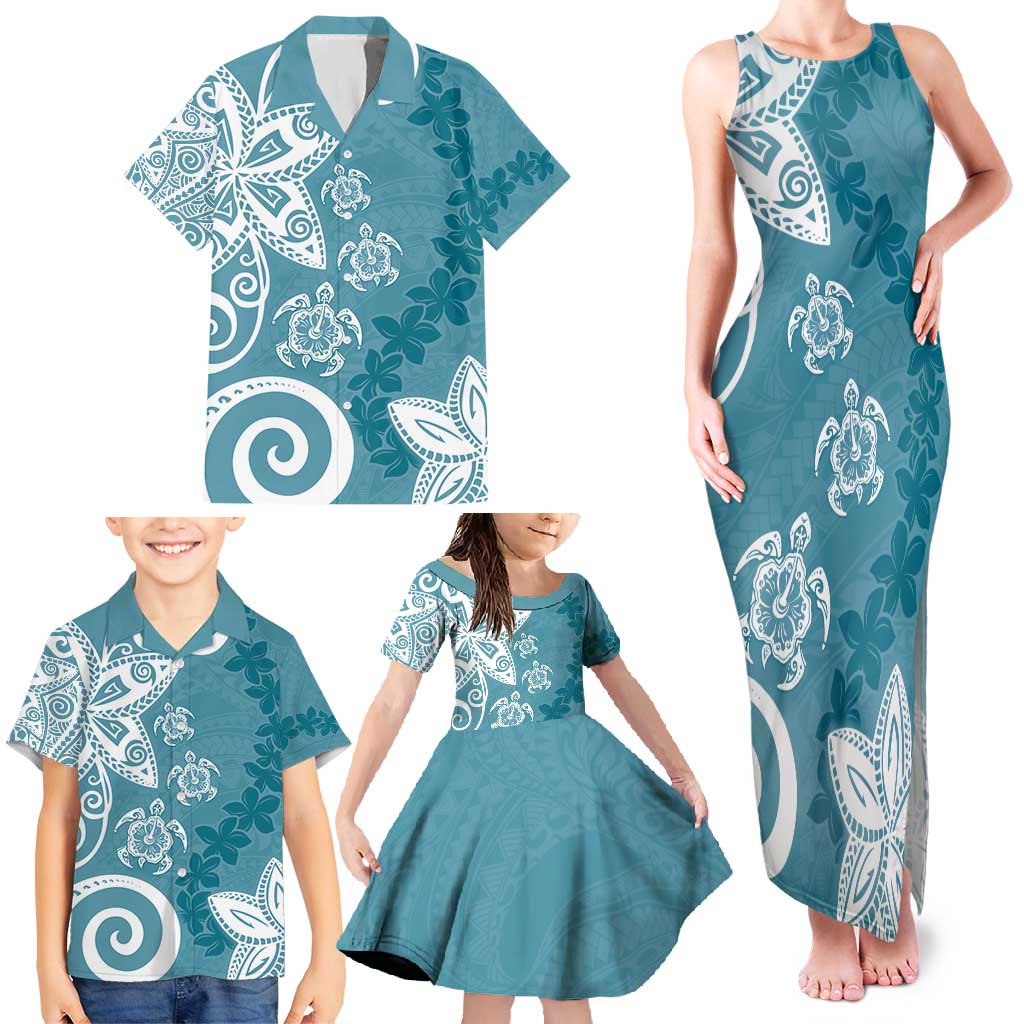 Polynesia Family Matching Tank Maxi Dress and Hawaiian Shirt Hippie Blue Tribal Turtle Floral Pattern LT05 - Polynesian Pride