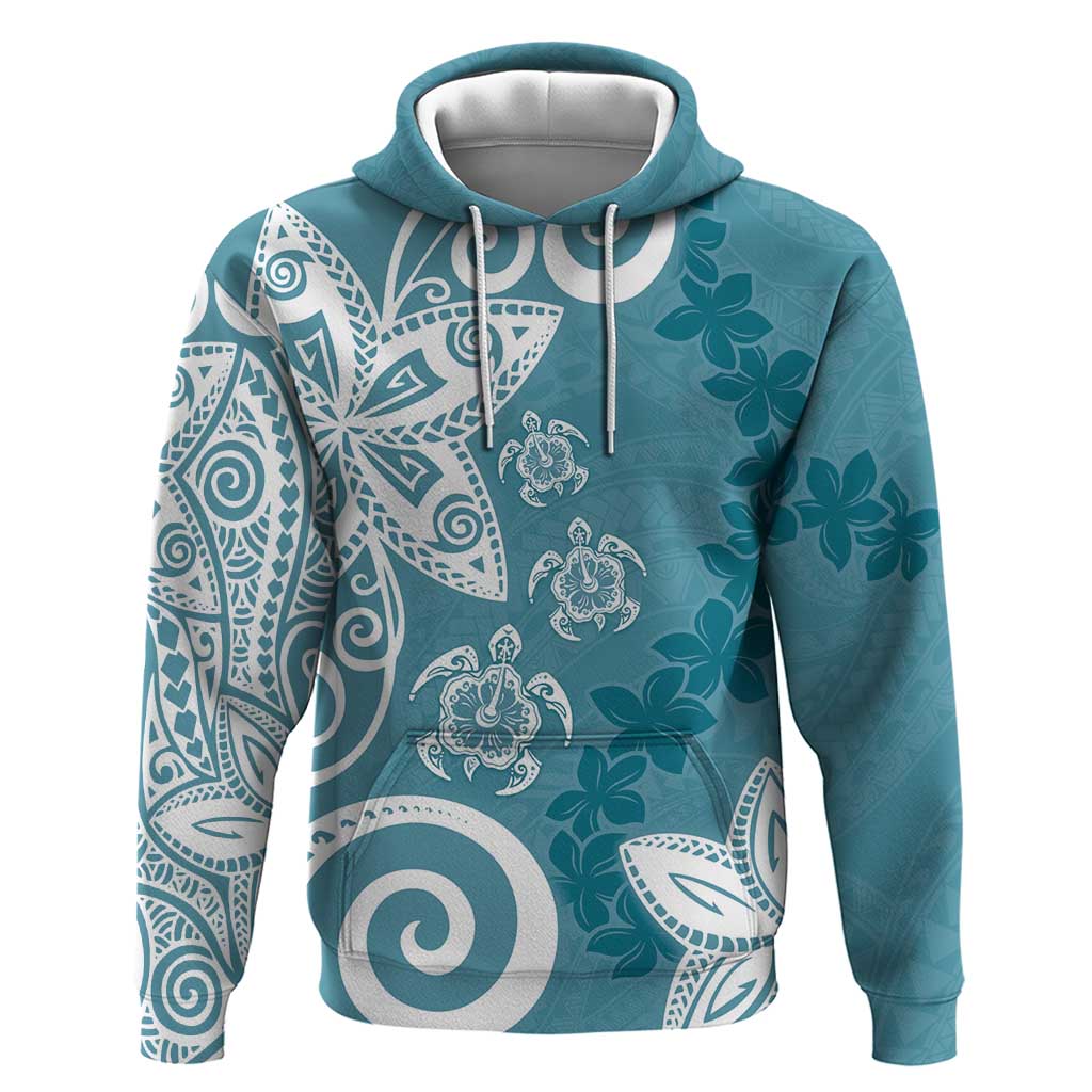 Polynesia Hoodie Hippie Blue Tribal Turtle Floral Pattern LT05 Pullover Hoodie Blue - Polynesian Pride