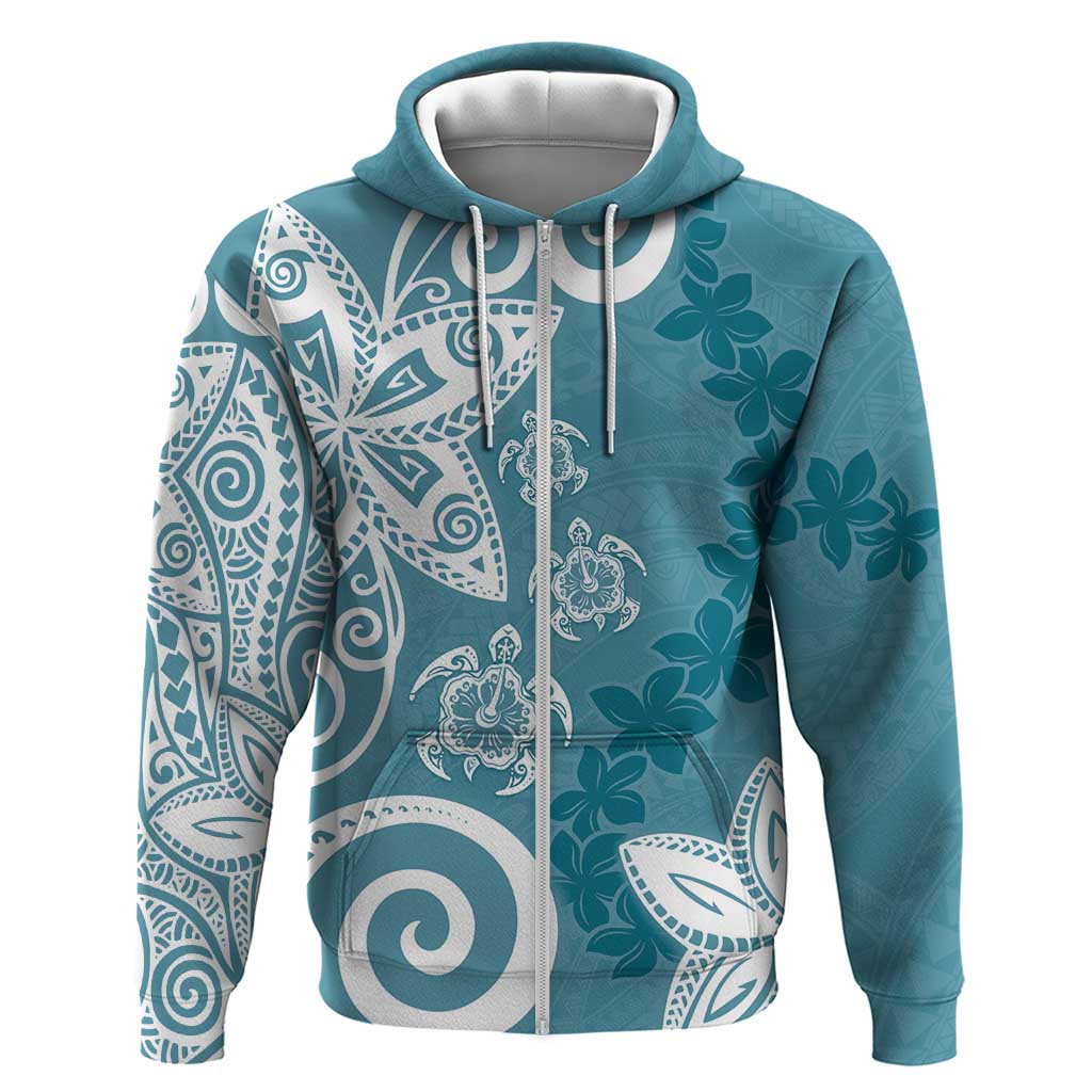 Polynesia Hoodie Hippie Blue Tribal Turtle Floral Pattern LT05 Zip Hoodie Blue - Polynesian Pride