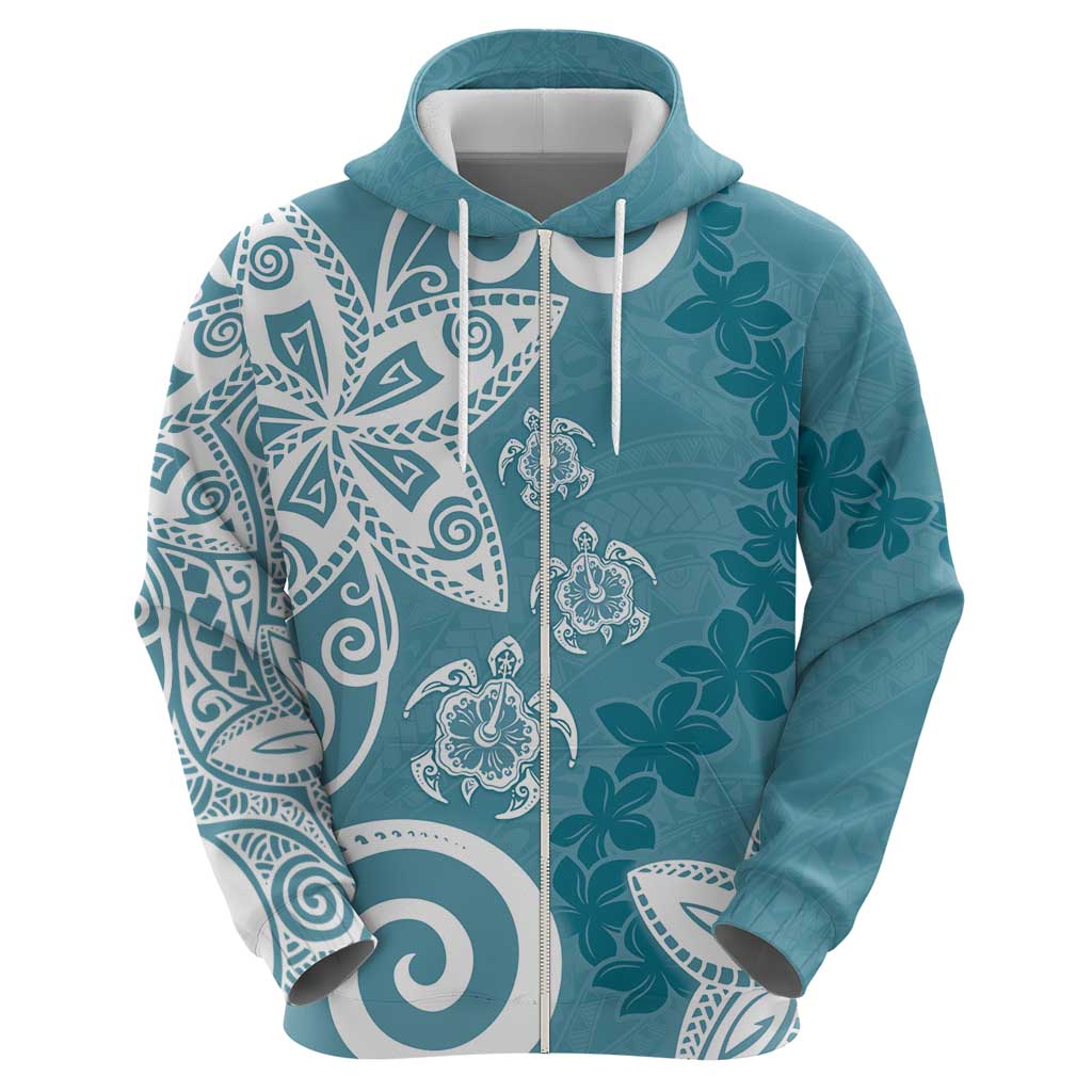 Polynesia Hoodie Hippie Blue Tribal Turtle Floral Pattern LT05 - Polynesian Pride