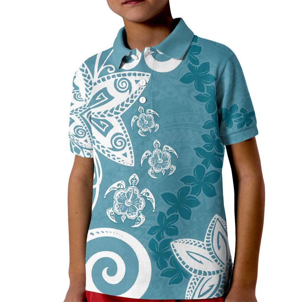 Polynesia Kid Polo Shirt Hippie Blue Tribal Turtle Floral Pattern