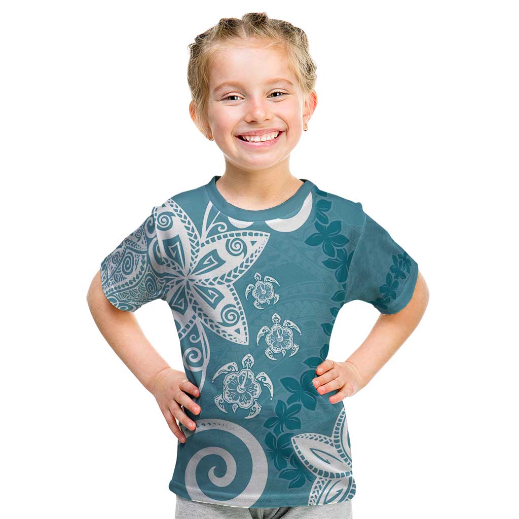 Polynesia Kid T Shirt Hippie Blue Tribal Turtle Floral Pattern